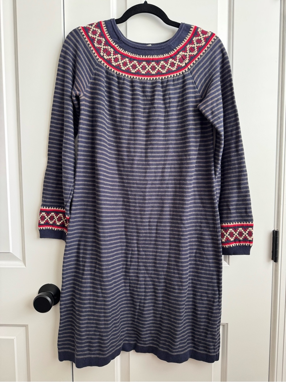 Hanna Andersson Navy Striped Fair Isle Cotton Sweater Dress M